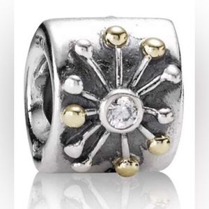 Pandora RARE Authentic Sterling Silver and 14k Gold Desert Star Charm Clear CZ